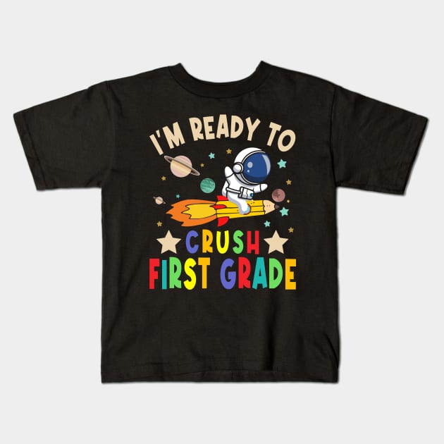 Ready To Crush 4th Grade Boys Astronaut Back To School Kids T-Shirt by drag is art